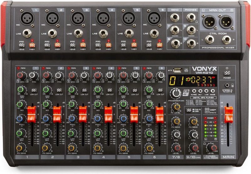 Mengtafel - Vonyx VM-KG10 - 10-kanaals mengpaneel Bluetooth, DSP, mp3 speler en USB audio interface