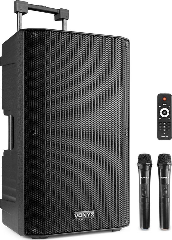 Speaker met Bluetooth - Vonyx VSA500 - 800 Watt - Partybox - 2 draadloze mics - Portable - MP3 - USB - SD