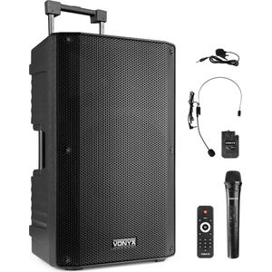 Bluetooth Speaker - Vonyx VSA500BP - 800 Watt - Partybox - 2 draadloze mics - 1 headset mic