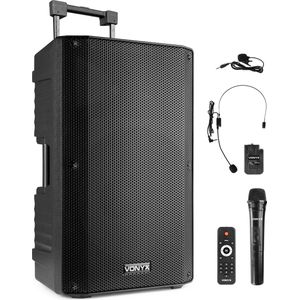 Speaker met Bluetooth - Vonyx VSA700BP - 1000 Watt - Partybox - 2 mics - 1 headset - MP3 - USB - SD