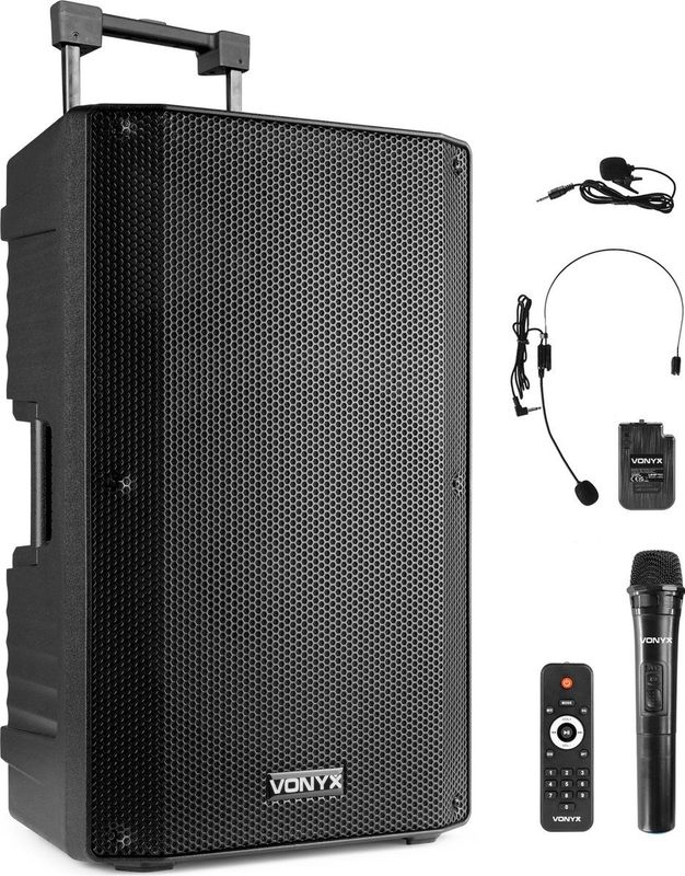 Speaker met Bluetooth - Vonyx VSA700BP - 1000 Watt - Partybox - 2 mics - 1 headset - MP3 - USB - SD