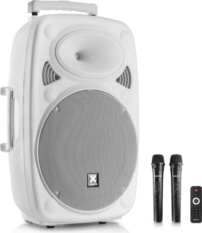 Party speaker Bluetooth - Vonyx Verve46 - 1000 Watt - partybox op accu - 2 draadloze microfoons - wit