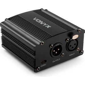 Vonyx VDX10 universele fantoomvoedingadapter 48 volt - USB-C - gebalanceerde XLR in- en uitgang - zwart