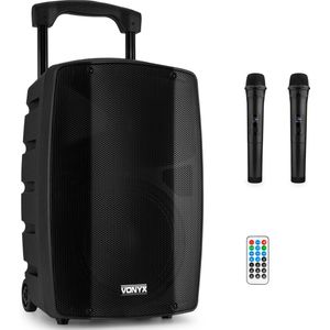 Vonyx VSP200 - 200 Watt Mobiele Speaker met Bluetooth 5.0 - 10 Inch - 2 Draadloze UHF Microfoons