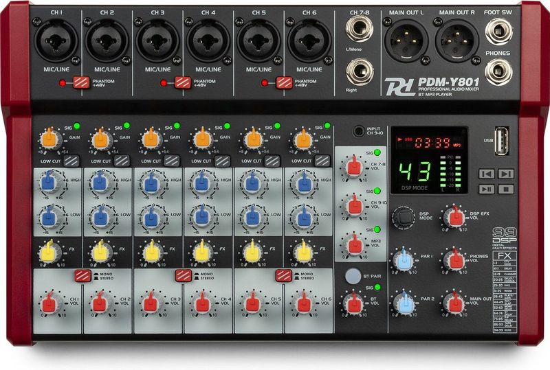 Power Dynamics PDM-Y801 mixer - 8 kanaals mengpaneel met Bluetooth