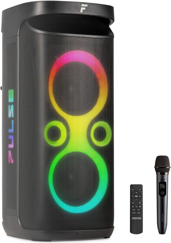 Partybox - Fenton Pulse130 speaker met lichteffecten - Met microfoon en ingebouwde accu