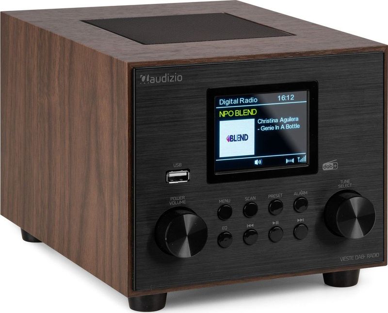 DAB radio Audizio Vieste DAB+ radio met subwoofer en Bluetooth Houtlook Met afstandsbediening