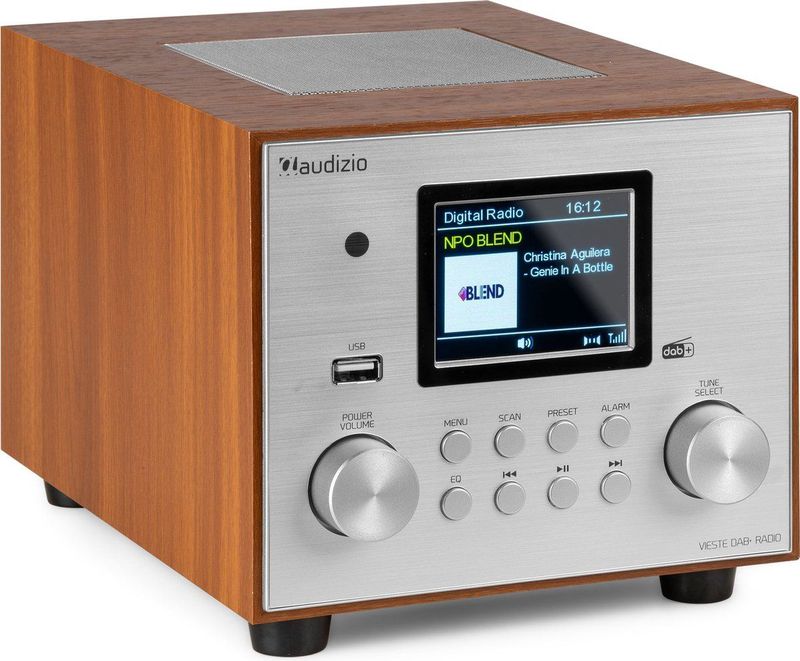 DAB radio Audizio Vieste DAB+ radio met subwoofer en Bluetooth Zilver Met afstandsbediening