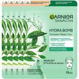 Garnier SkinActive Hydra Bomb Sheet Mask Groene Thee - 5 Stuks - Gezichtsmasker voor Normale & Gemengde Huid