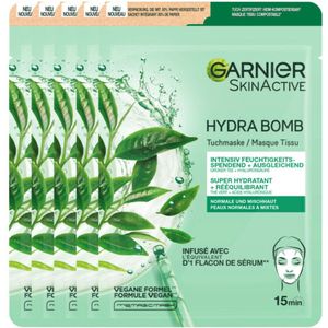 Garnier SkinActive Hydra Bomb Sheet Mask Groene Thee - 5 Stuks - Gezichtsmasker voor Normale & Gemengde Huid
