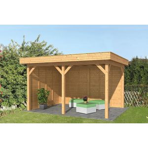 Overkapping plat dak Oslo L Type 2 Douglas Geschaafd 478x380x272cm - Blanke Wanden