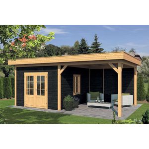 Overkapping plat dak Oslo XL Type 4 Lariks Douglas Geschaafd 678x430x272cm - Zwarte Wanden