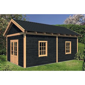 Tuinhuis zadeldak Hamar XL type 4 Douglas Geschaafd 678x445x360cm - Zwarte Wanden
