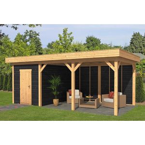 Overkapping plat dak Oslo L Type 7 Lariks Douglas Geschaafd 690x380x272cm - Zwarte Wanden