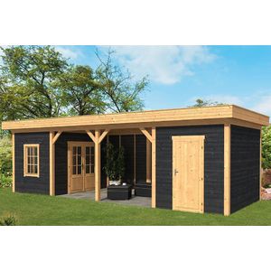 Overkapping plat dak Oslo L Type 12 Lariks Douglas Geschaafd 903x380x272cm - Zwarte Wanden