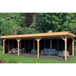 Overkapping plat dak Oslo XL Type 6 Lariks Douglas Geschaafd 990x430x272cm - Zwarte Wanden