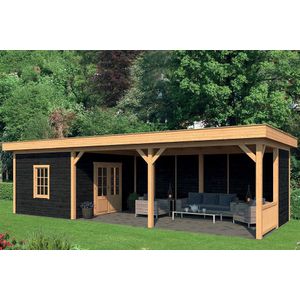 Overkapping plat dak Oslo XL Type 8 Lariks Douglas Geschaafd 990x430x272cm - Zwarte Wanden