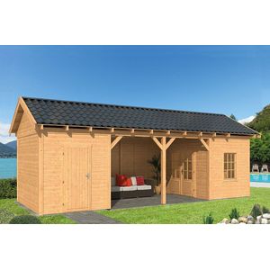 Overkapping Zadeldak Hamar L type 12 Douglas Geschaafd 903x395x348cm - Blanke Wanden
