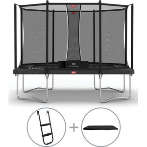 BERG Favorit Trampoline - Rechthoek - Op poten - 330cm - Met veiligheidsnet - Grijs - incl. ladder en afdekhoes