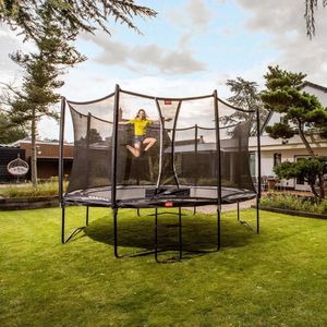 BERG Favorit Levels Trampoline - Rond - Op poten - 430cm - Met veiligheidsnet - Grijs - incl. ladder en afdekhoes