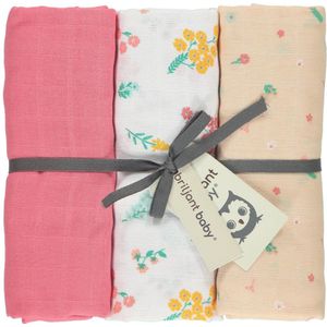 Briljant Baby Multidoek Hydrofiel XL Flower - Swaddle - Inbakerdoek - 120 x 120 - Roze - 3 Stuks