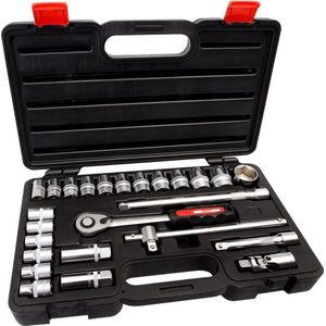 4tecx - Dopsleutelset - 25-delig - Chroom-vanadium Staal - Kunststof Koffer