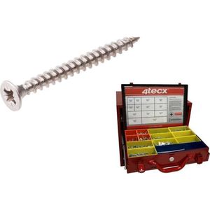 Assortimentskoffer - Stalen - Platkop - RVS A2 - Inclusief Schroefbits - 200 Stuks