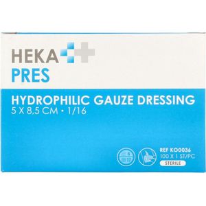HEKA Pres gaaskompres - 100 steriele gaasjes - 1/16 - 5x9 cm.