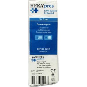 Hekapres Hydrofiel gaaskompres 5 x 5 niet steriel (100st)