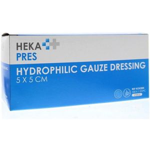 HEKA pres hydrofiel gaaskompres 5 x 5 cm steriel - 12 lagen, 100 stuks