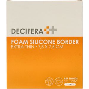 Decifera Foam Silicone border - Silicone wondpleister - Extra Thin - 7,5 x 7,5 cm - 5 stuks