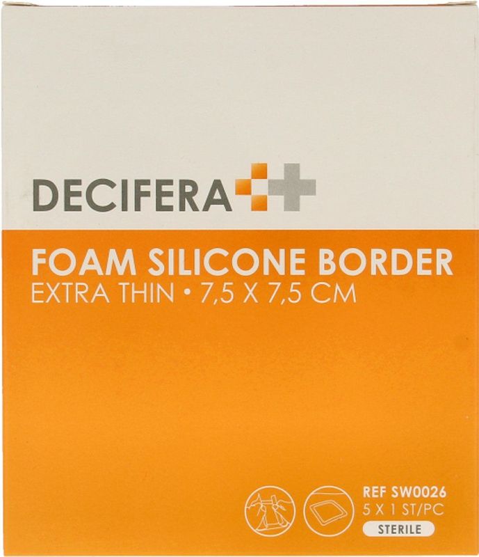 Decifera Foam Silicone border - Silicone wondpleister - Extra Thin - 7,5 x 7,5 cm - 5 stuks
