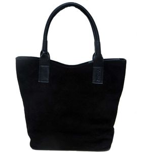 Laimbock lederen en suede shopper | damestas | tas leer zwart 33 x 36 cm