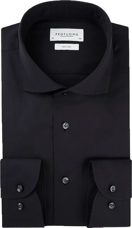 Profuomo slim fit overhemd - fine twill - zwart - Strijkvrij - Boordmaat: 45