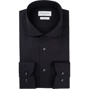 Profuomo - Slim Fit Overhemd - Zwart - Katoen - Strijkvrij