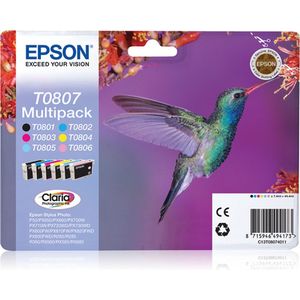 Epson Hummingbird T0807 inktcartridge 1 stuk(s) Origineel Zwart, Cyaan, Lichtyaan, Lichtmagenta, Magenta, Geel