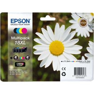 Epson 18XL Multipack (Opruiming 4 x 1-pack los) zwart en kleur (C13T18164012) - Inktcartridge - Origineel Hoge Capaciteit