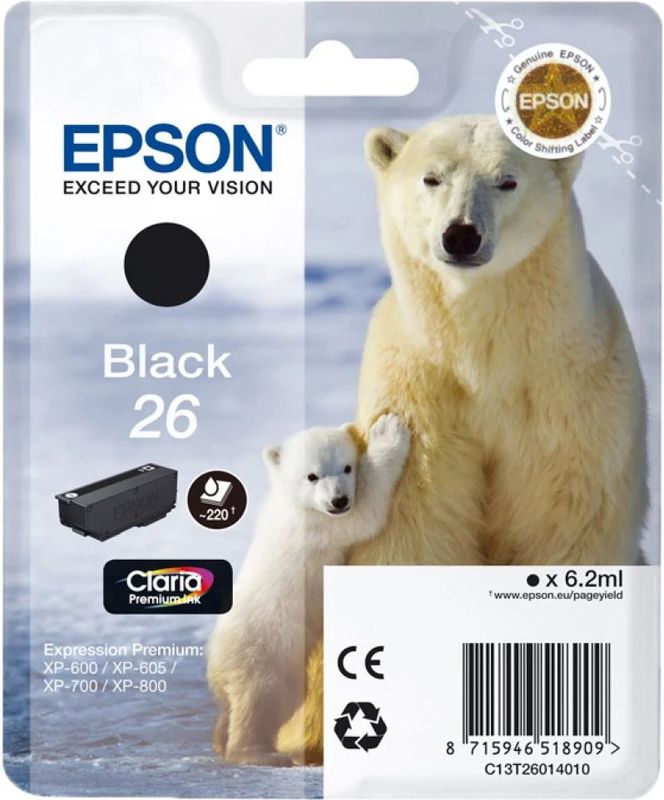 Epson 26 (MHD 18) zwart (C13T26014010) - Inktcartridge - Origineel