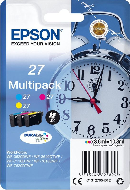 Epson Alarm clock 27 DURABrite Ultra Multi-pack inktcartridge 1 stuk(s) Origineel Cyaan, Magenta, Geel