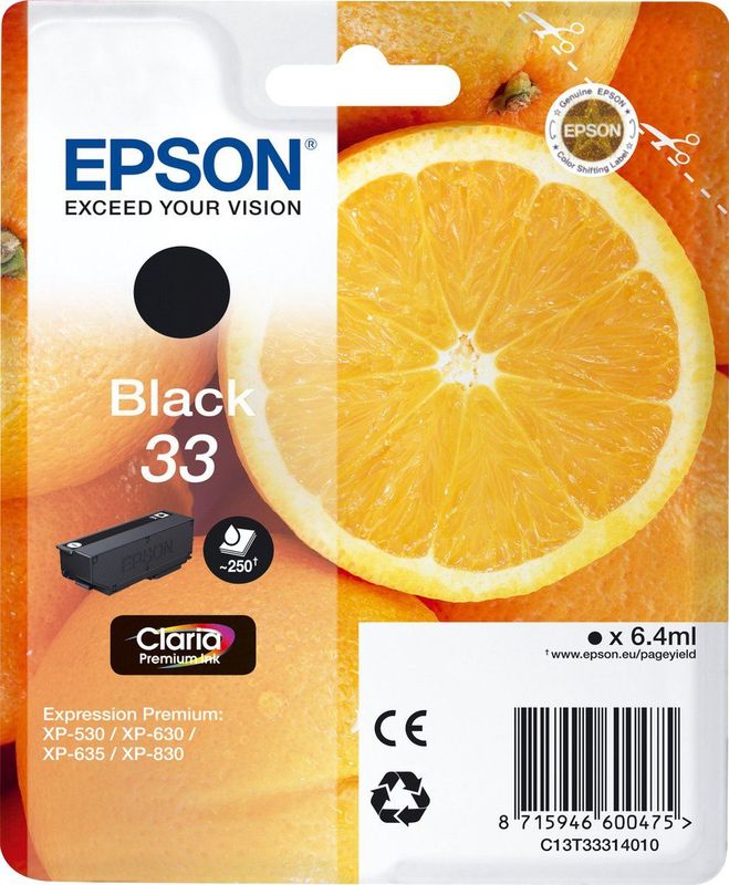 Epson Oranges 33 K inktcartridge 1 stuk(s) Origineel Normaal rendement Zwart