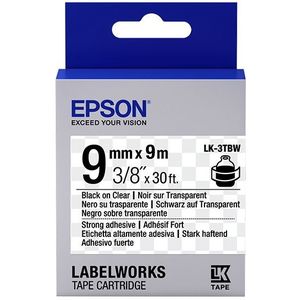 Epson Label Cartridge Strong Adhesive LK-3TBW Black/Clear 9mm (9m) Zwart, Transparant