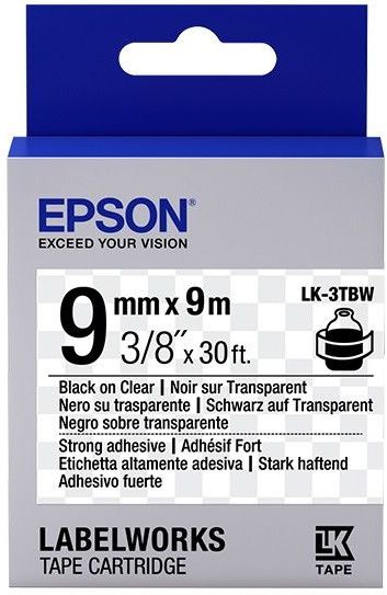 Epson Label Cartridge Strong Adhesive LK-3TBW Black/Clear 9mm (9m) Zwart, Transparant
