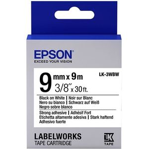 Epson LK-3WBW extra klevende tape zwart op wit 9 mm (origineel)