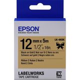 Epson LK-4KBK satijnlint tape zwart op goud 12mm (origineel)