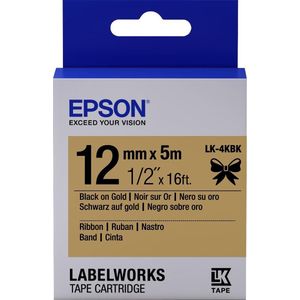 Epson LK-4KBK satijnlint tape zwart op goud 12mm (origineel)