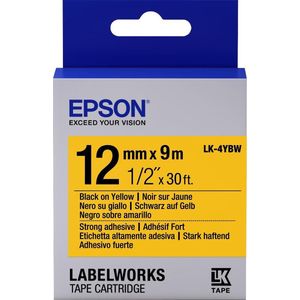Epson LK-4YBW extra klevende tape zwart op geel 12 mm (origineel)