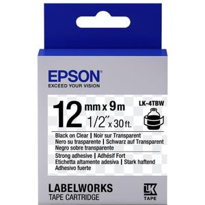 Epson LK-4TBW extra klevende tape zwart op transparant 12mm (origineel)