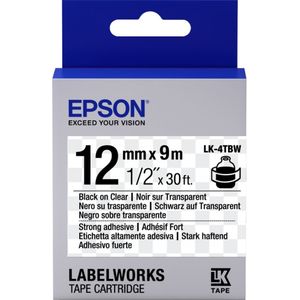 Epson LK-4TBW extra klevende tape zwart op transparant 12mm (origineel)