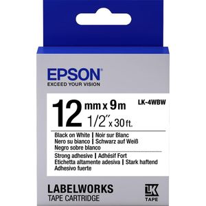 Epson LK-4WBW extra klevende tape zwart op wit 12 mm (origineel)