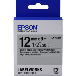 Epson LK-4SBM tape zwart op metallic zilver 12mm (origineel)